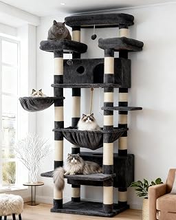 Gitelnour 74" Large Cat Tree for Adult Cats - 3 Platforms, 2 Condos, 2 Baskets, Multi-Level Scratching Tower, Smoky Gray GCT030G
