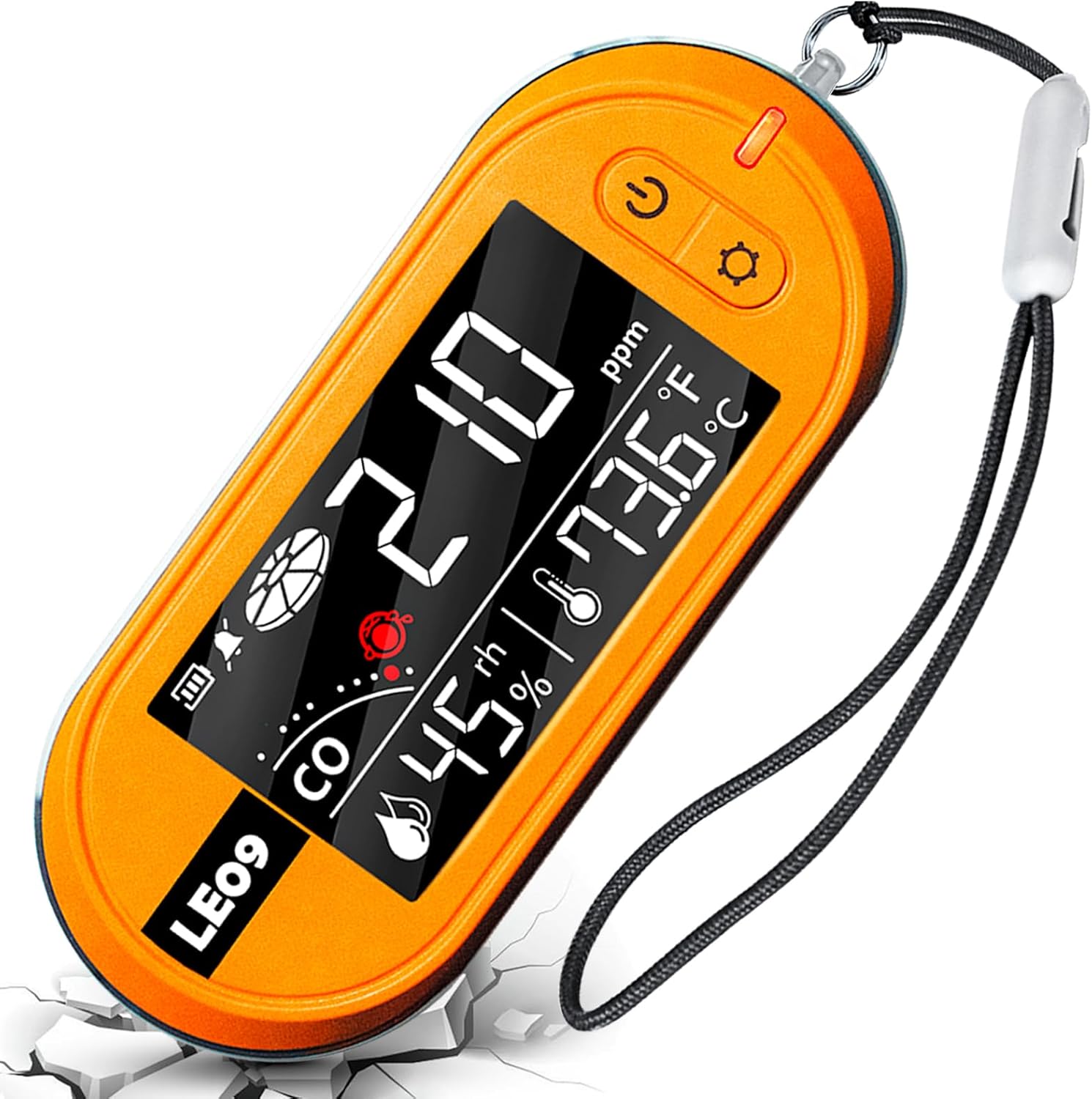 Portable Carbon Monoxide Detectors Support 500-hour Standby Time, 3-in-1 CO Detector (Temp, Humidity, and CO), Alarm Function, Lanyard Design for Camping Travel Car RV Vehicle Aircraft
