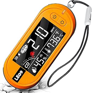 LSENLTY Portable Carbon Monoxide Detectors Support 500-hour Standby Time, 3-in-1 CO Detector (Temp, Humidity, and CO), Remind Function, Lanyard Design for Camping Travel Car RV-Orange