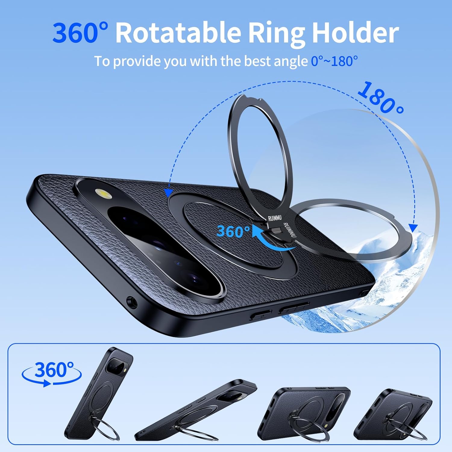 for Google Pixel 10 Pro Case / 10 Case, Leather Texture Case with Magnetic Ring Stand Black
