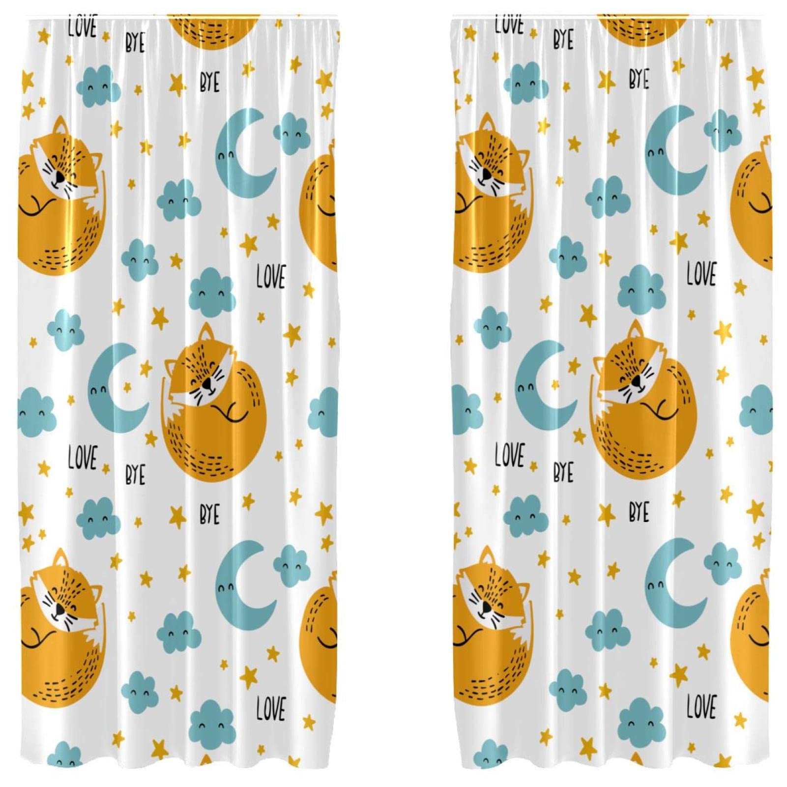 Cortinas opacas infantiles de 55x84 de zorros y lunas para dormitorio de niños