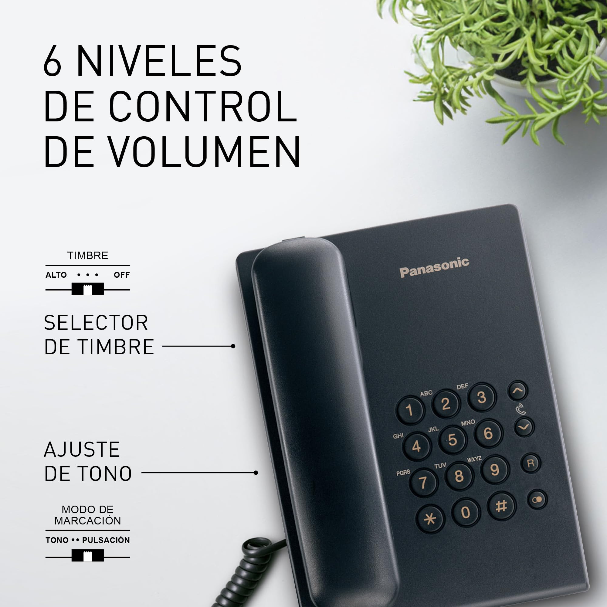 Panasonic KX TS500EXB - Teléfono Fijo con Cable para Hogar u Oficina, Montaje en Pared o Escritorio, Control de Volumen, Repetición de Número, Color Negro — view 4