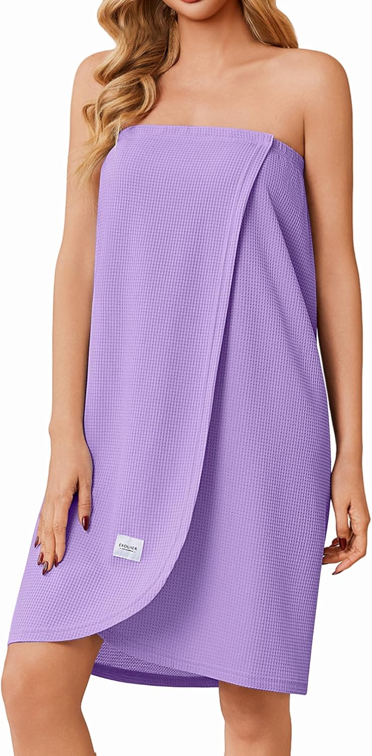 Ekouaer Waffle Robes For Women Bath Wrap Lightweight Shower Wrap 2026 Knee Length Spa Robe with Adjustable Closure S-XL