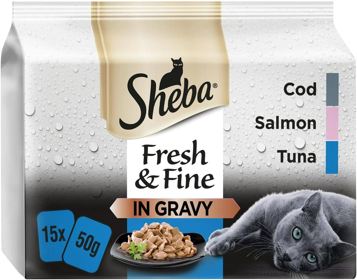 Sheba Cat Wet Food Pouches Fish in Gravy, 15 x 50g Amazon.co.uk Pet