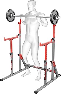K-Sport - Attrezzo per bodybuilding regolabile, squat rack con spotter & dip , sbarra sollevamento pesi, stand power cage, telaio per panca