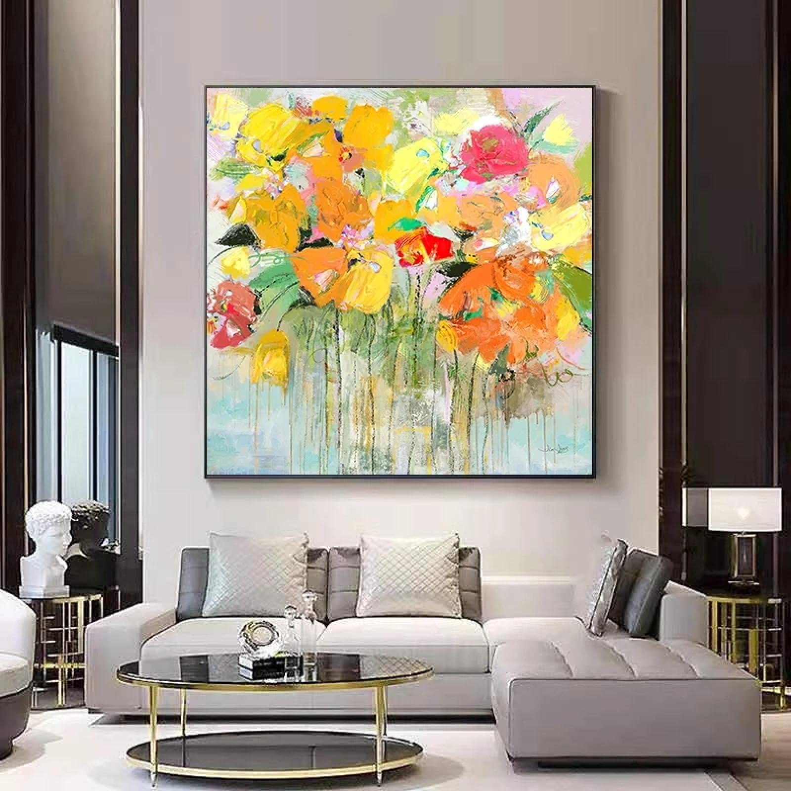Amazon.co.jp: モダンな抽象的な水彩画オイルアートキャンバス絵画花の