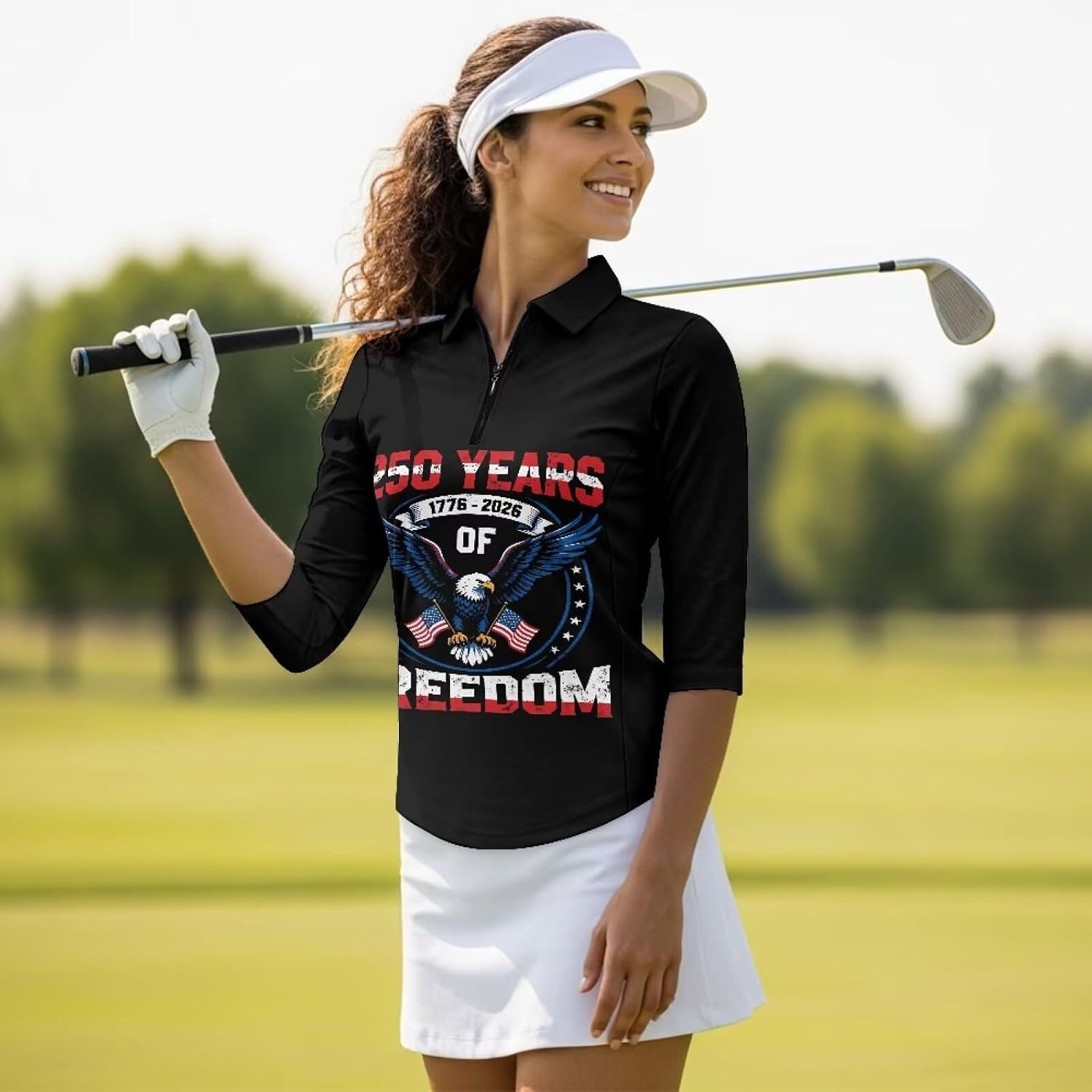 Women 3/4 Sleeve Golf Polo Shirts Zip Collared Tennis Polo Workout Tops Quick Dry Lightweight Athletic Work Blouses