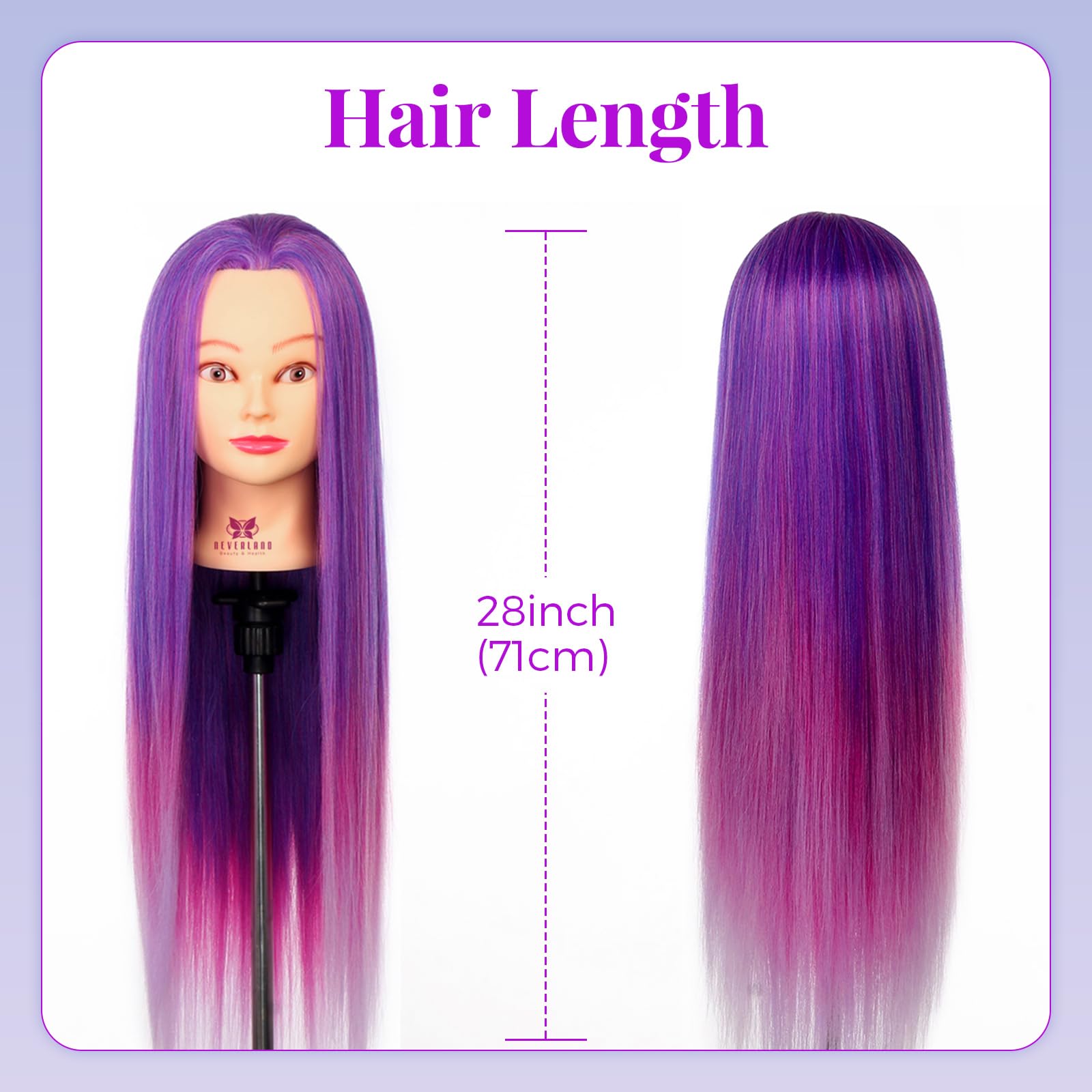 Neverland Cabello para prácticas de peluquería, pelo sintético 64 cm, pelo lila de ensueño, juego de estilizados de trenzas.