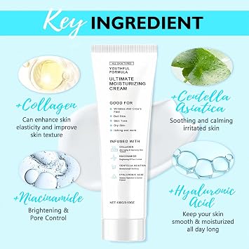 Youthful Formula Ultimate Moisturizing Cream, Centella Soothing Cream, Deep Korean Moisturizer for Dry Skin, Hydrating & Repairing Moisturiser Cream for Wrinkles, Fine Lines, Dark Spots, Redness 100ml