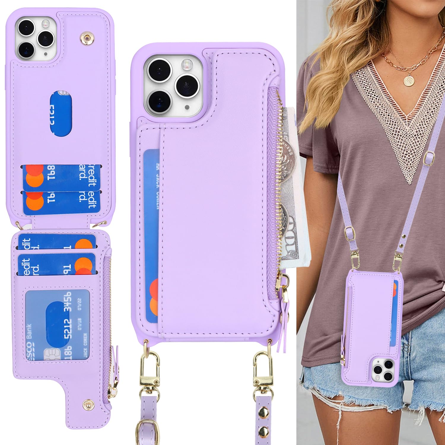 SailorTech for iPhone 11 Pro Max Phone Case with Credit Card Holder for Women iPhone 11 Pro Max Leather Case Wallet Crossbody with Credit Card Slots Zipper Shockproof Case for Men - Image 2