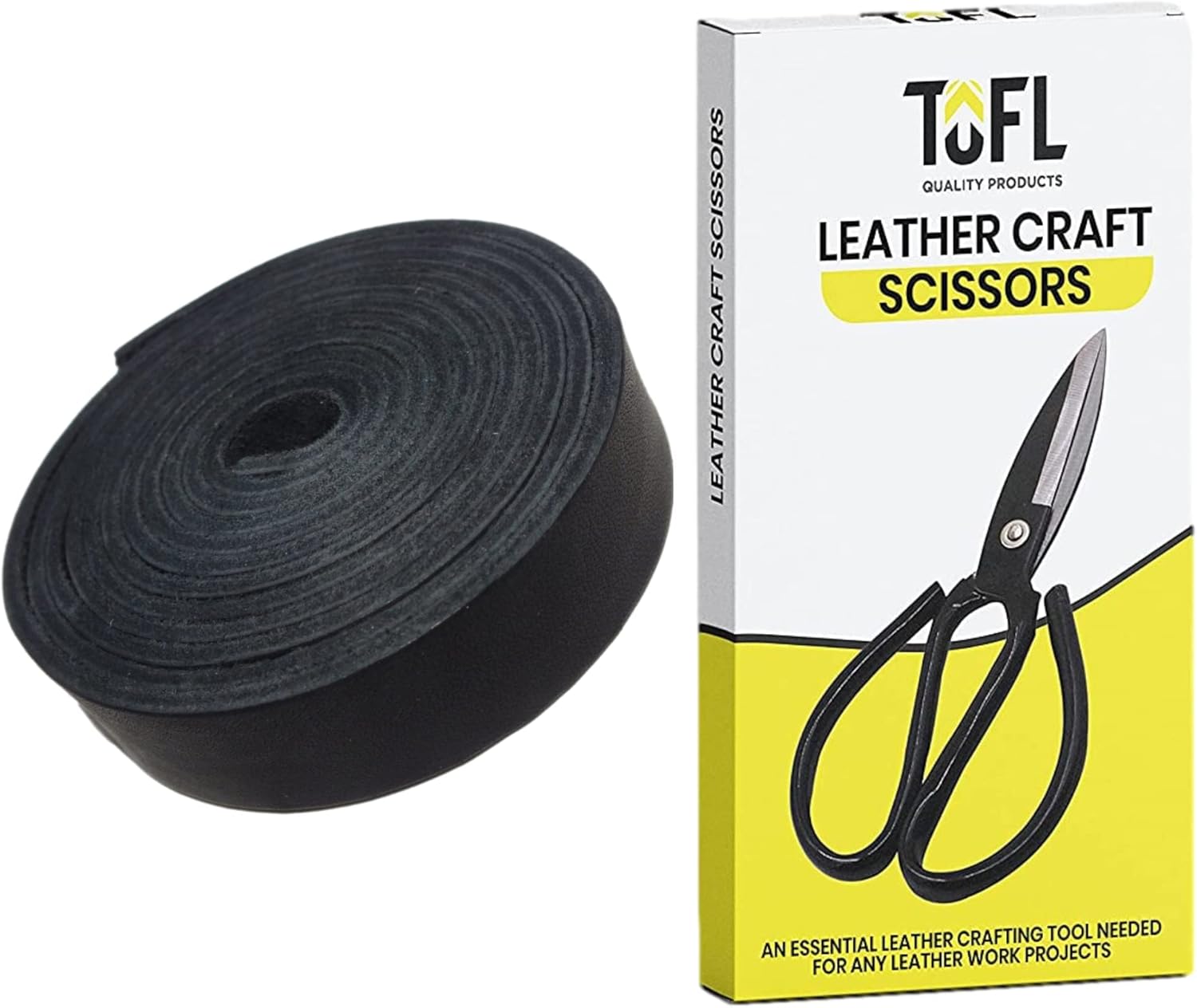 TOFL 7/8" Wide Black Leather Strap and Leather Craft Scissors