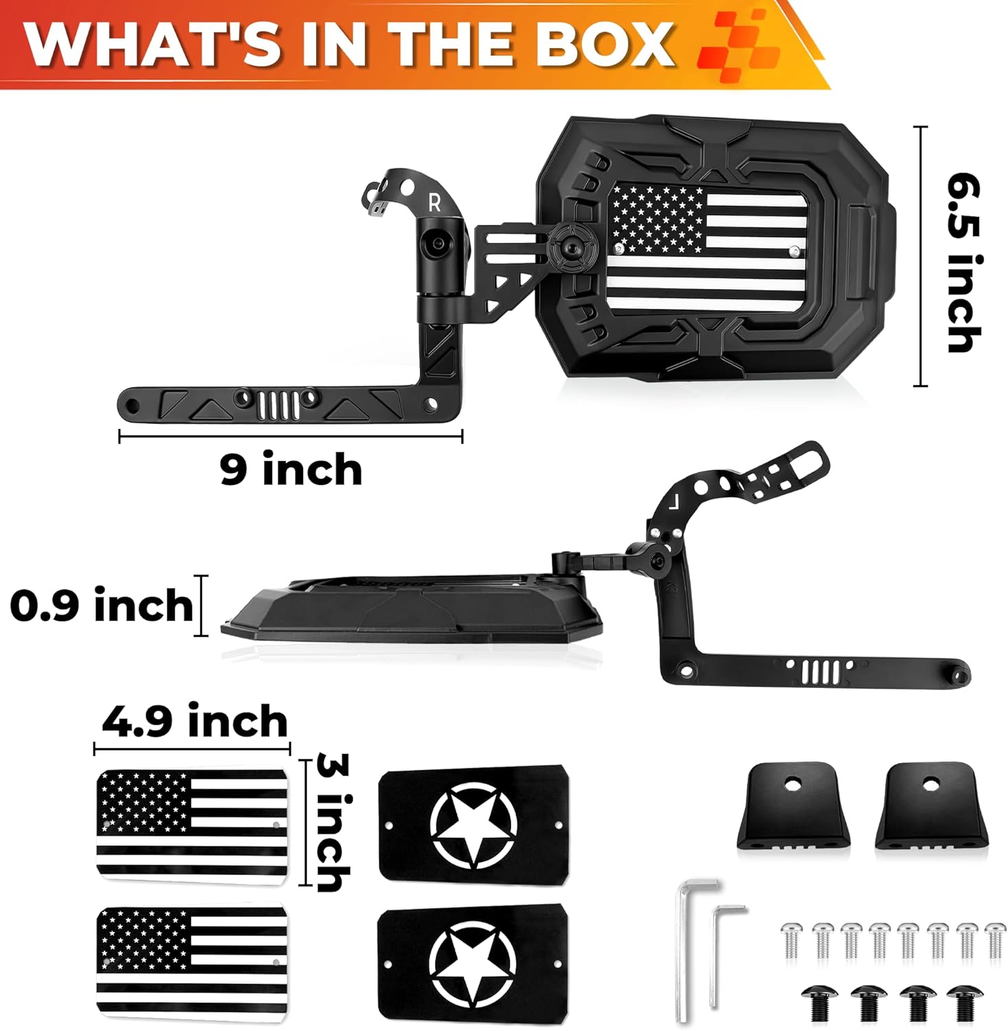 Aluminum Wrangler Mirrors Doors Off for 2018-2025 JL JLU Gladiator JT, Wider Vision Foldable Side Mirrors with Light Bar Bracket Anti-shake Easy Install Door On/Off JL Mirror with 4 PC Cards