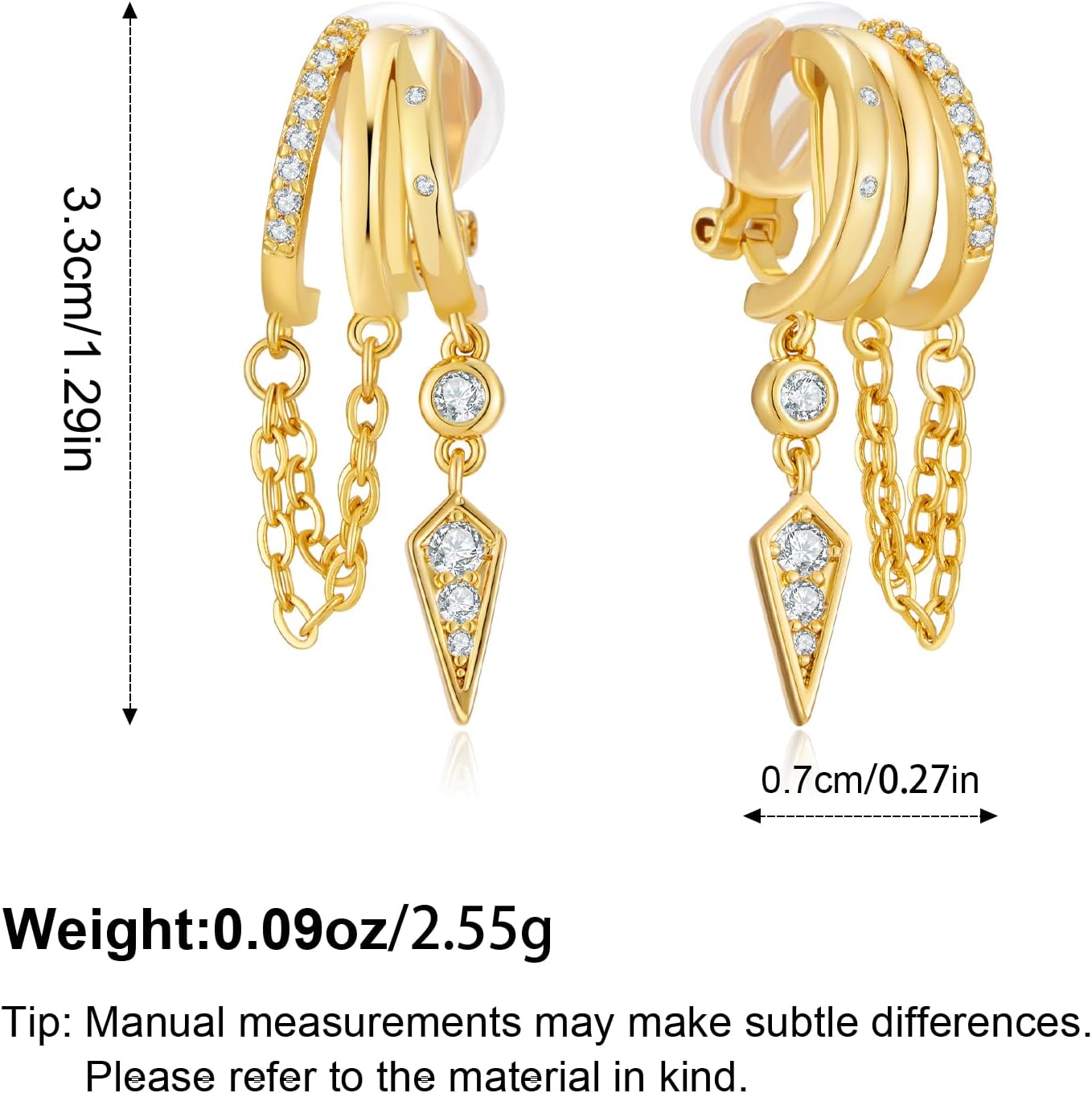 Gold Clip On Earrings for Women Sparkly Tassel Chain Drop Clip-On Earrings 18k Gold Plated Statement Non-Pierced Jewelry Gifts - Image 5