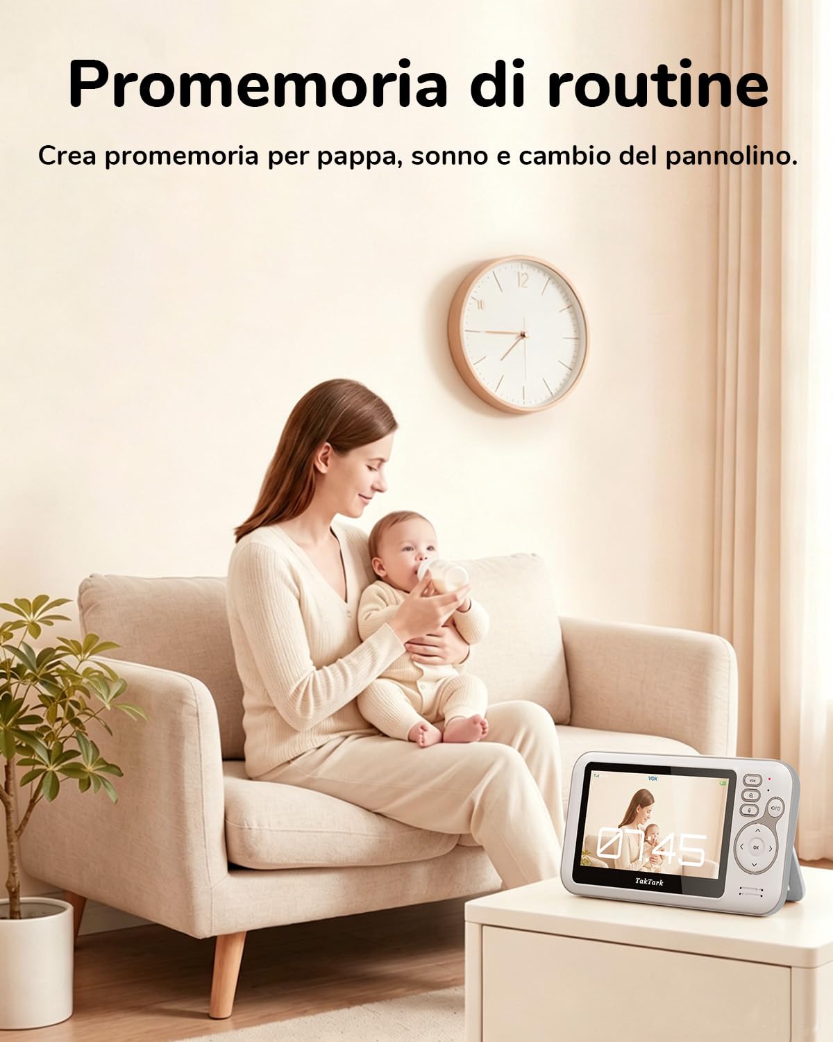 TakTark Baby Monitor Video e Audio, 4.3'' Telecamera Bambini con Monitor Video Baby Monitor Videocamera VOX, Visione notturna, Comunicazione Bidirezionale Sensore di temperatura
