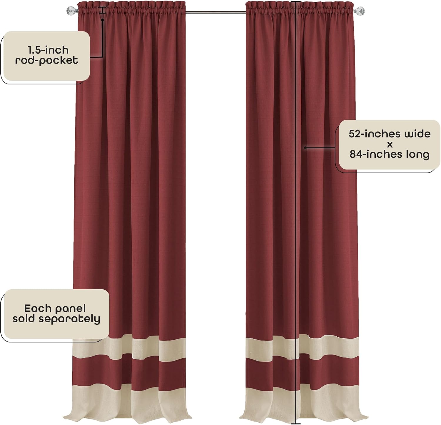 ACHIM Light Filtering Curtain Panel for Windows - 52 x 84 - Lightweight Rod Pocket Drapes for Bedroom, Living Room - Polyester, Machine Washable - Marsala/Tan