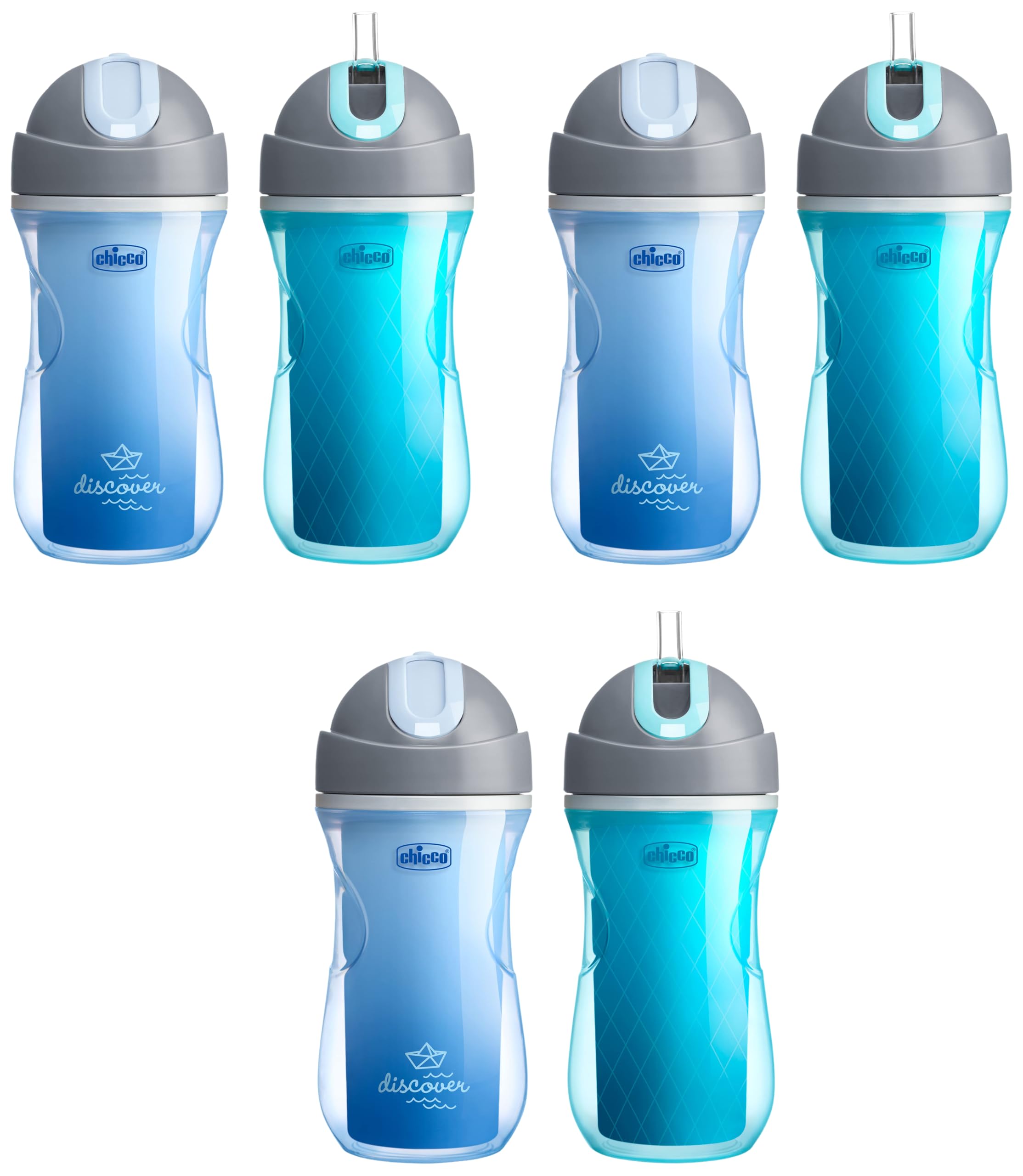 Chicco Insulated Sippy Cup w/ Straw, 9oz, Blue/Teal, 2pk (Pack of 3)