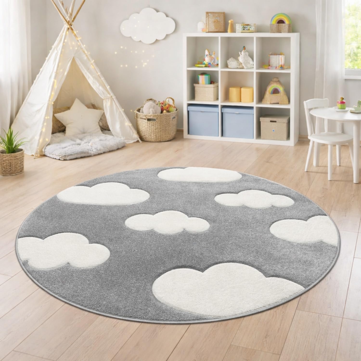 Paco Home Modern Kids Rug with Clouds in Blue Pastel for Nursery, Size: 7'10" x 11'2"