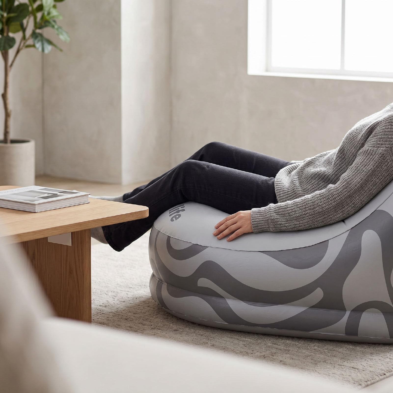 Generic Nadmuchiwana Sofa Zewnętrzna Wygodny Fotel Wypoczynkowy na Festiwale Muzyczne na Kempingu Biuro w Domu PVC Moonlight Grey 1x