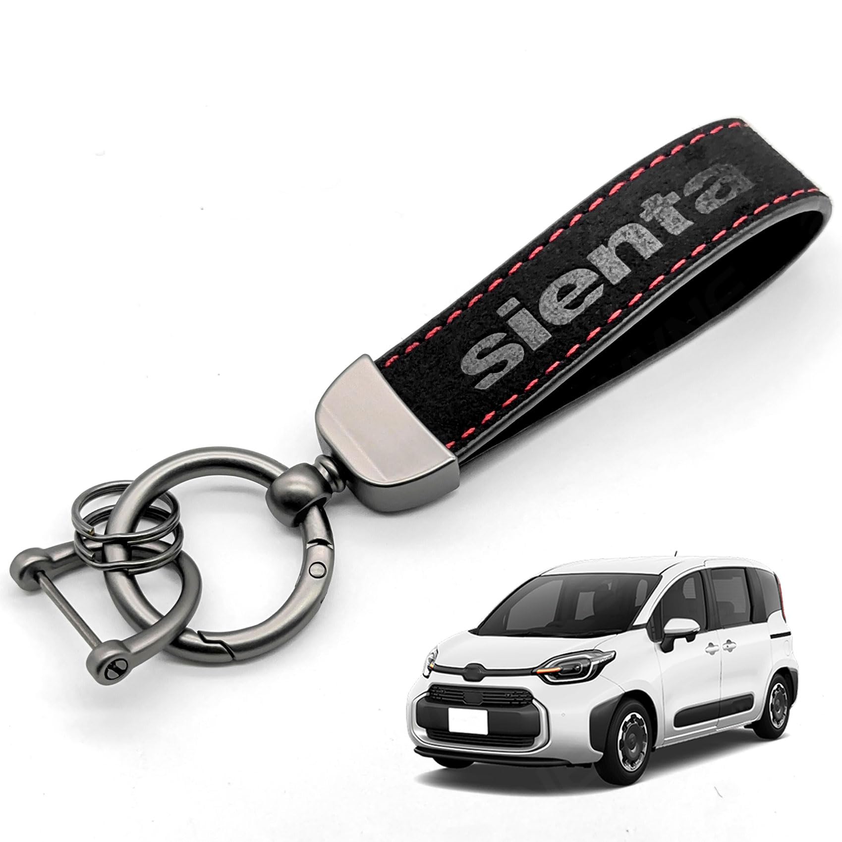 [SUVVNE] スヴニ 新型シエンタ MXP 10系 キーホルダー 車 SINETA MXP 10系（2022年8月～現行） 車用キーホルダー スエード フック ダブル 車ロゴキーチェーン 車種専用 キーチェーン 男女兼用 メンズ 便利 人気 紛失防止 日本語取扱説明書付き
