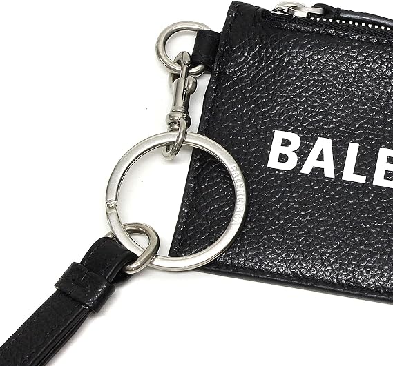 Balenciaga 594548 1IZI3 1090 Coin Case, Card Case, Unisex, with Strap, Leather, Black