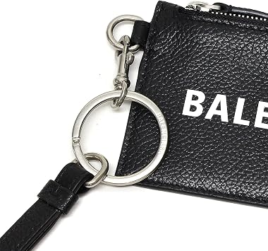 Balenciaga 594548 1IZI3 1090 Coin Case, Card Case, Unisex, with Strap, Leather, Black