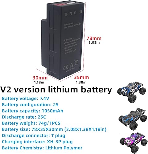 Miniatura 2 de sea jump 2PCS 7.4V 1050mAh 2S Li Batería para MJX H16 H16P H16E H16H H16DR H16SC H16BM 16027 14301 JC16EP RCM029 HP161 HB17 RC Speed Car competitivo
