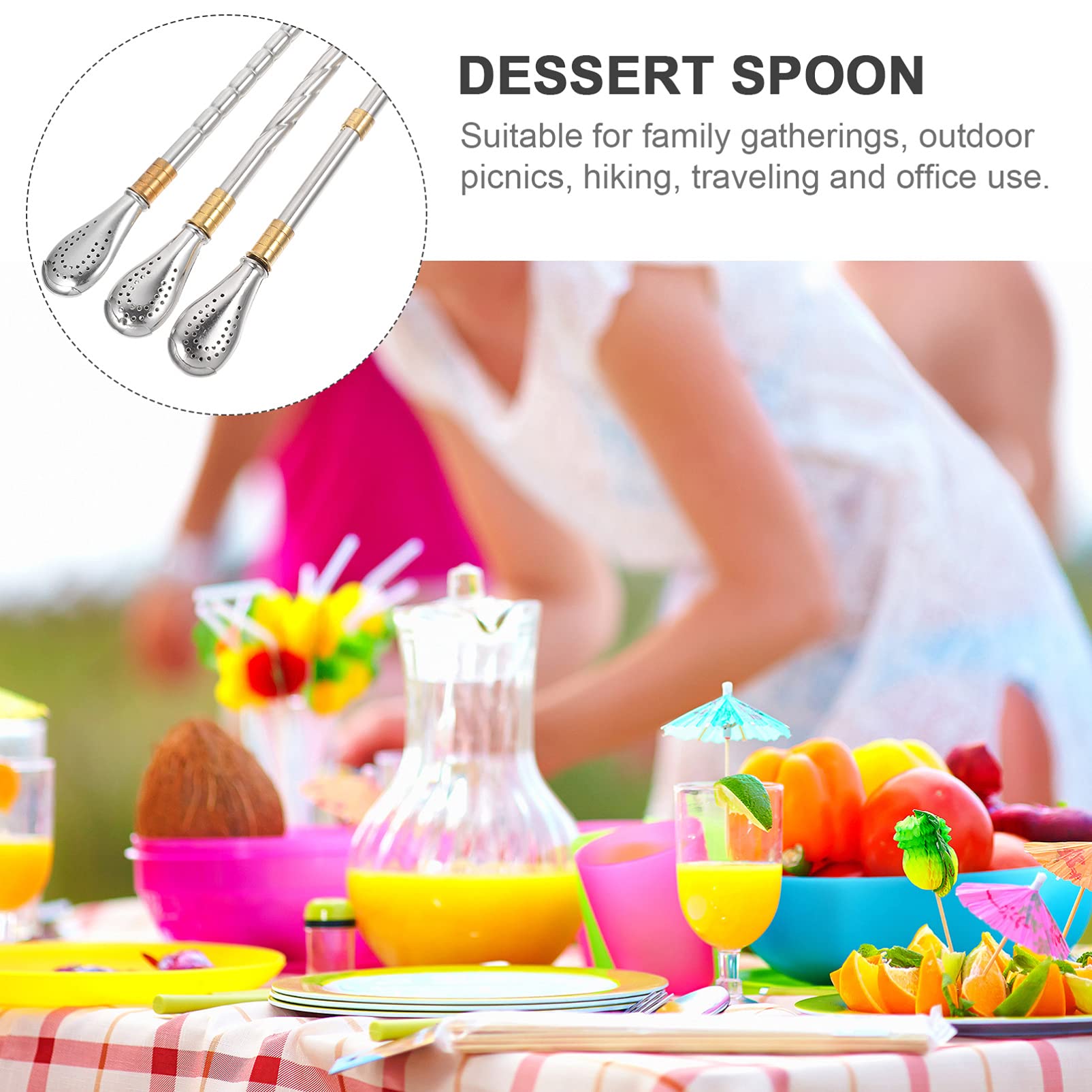 DECHOUS 6 Pcs Stainless Steel Straw Spoon Straw Stirring Spoon Stainless Steel Drinking Straws Cute Stirring Stick Cocktail Mixing Spoons Beverage Stirrer Handled Coffee Ice Cream Scoop