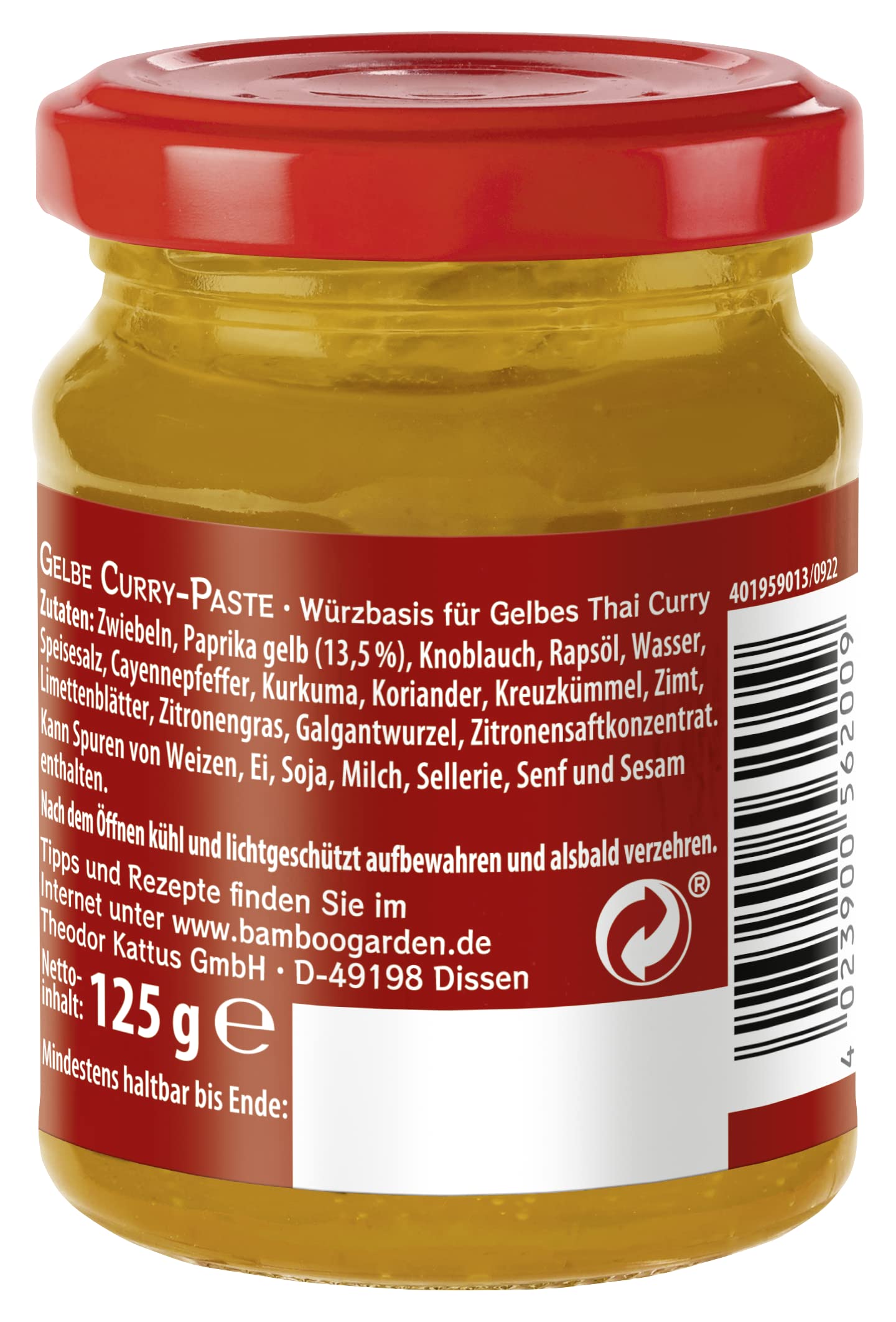 Bamboo Garden - Gelbe Currypaste | 125 g im Glas | Aus natürlichen Zutaten