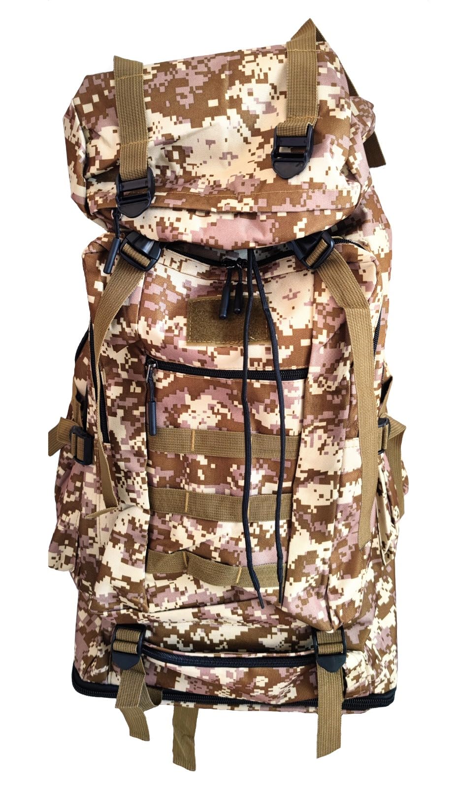Zaino Camo Marrone Chiaro Tattico Mimetico per Metal Detector Campeggio Escursione Trekking Viaggio Sport 79/63x38x20cm 100L Porta Attrezzatura e Accessori Grande Capacità