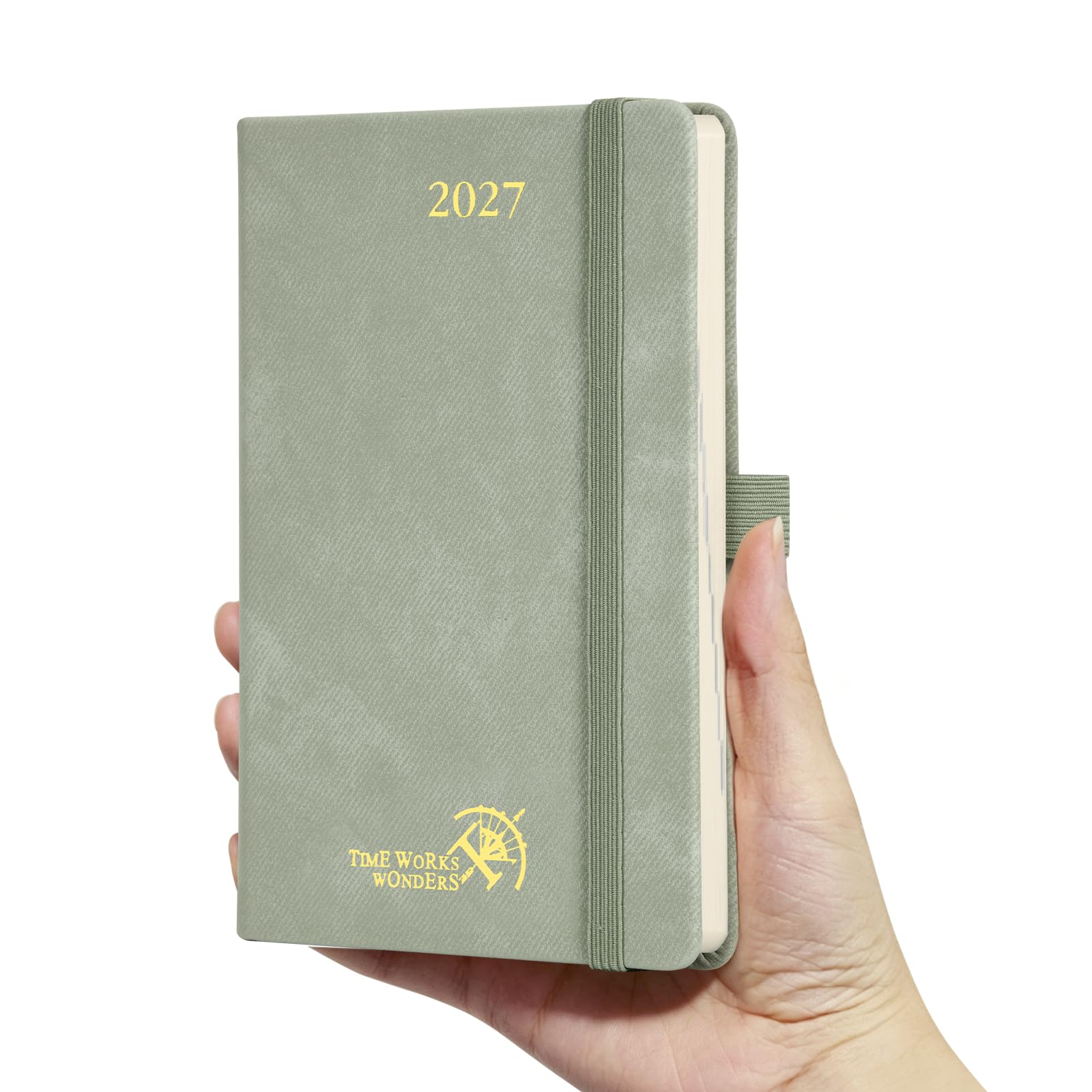 POPRUN Taschenkalender 2027 Wochenplaner mit Notizen A6(15,6 x 10cm) | PU-Leder,(Jan.2027-Dez.2027),Terminplaner 1 Woche 1 Seite,gebundene Ausgabe,100 GSM Papier,Stiftschlaufe(Olivgrün)