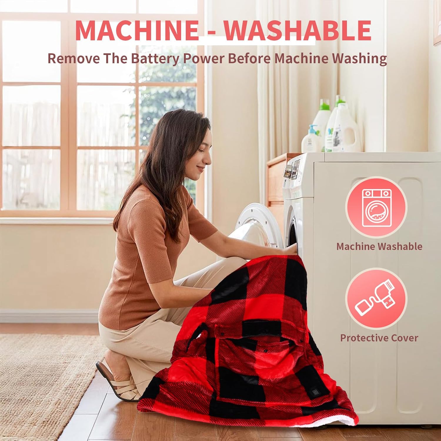 Askyli Wearable Heated Blanket Hoodie, Oversize Portable USB Heated Hooded Blanket 3 Heat Level, Overheat Protection Electric Heat Hoodie Blanket for Women Outdoor Indoor w/Giant Pocket(Not Battery) - Image 7