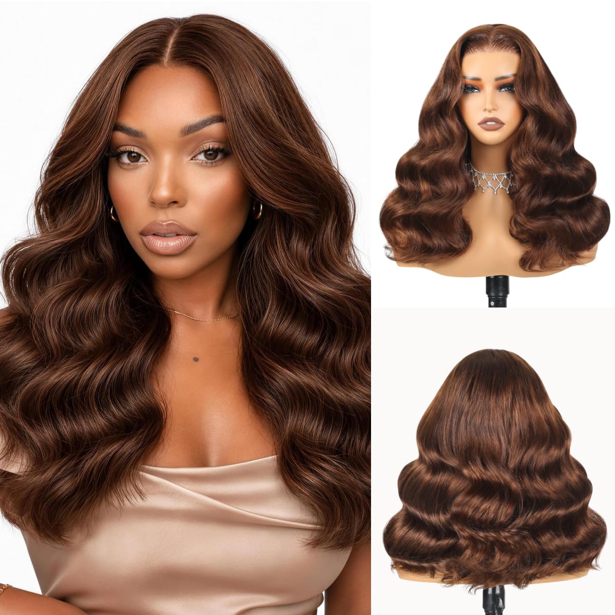 Arabella Brown Glueless Wigs Human Hair Loose Body Wave Glueless Wig 16inch Chocolate brown wavy 16 Inch