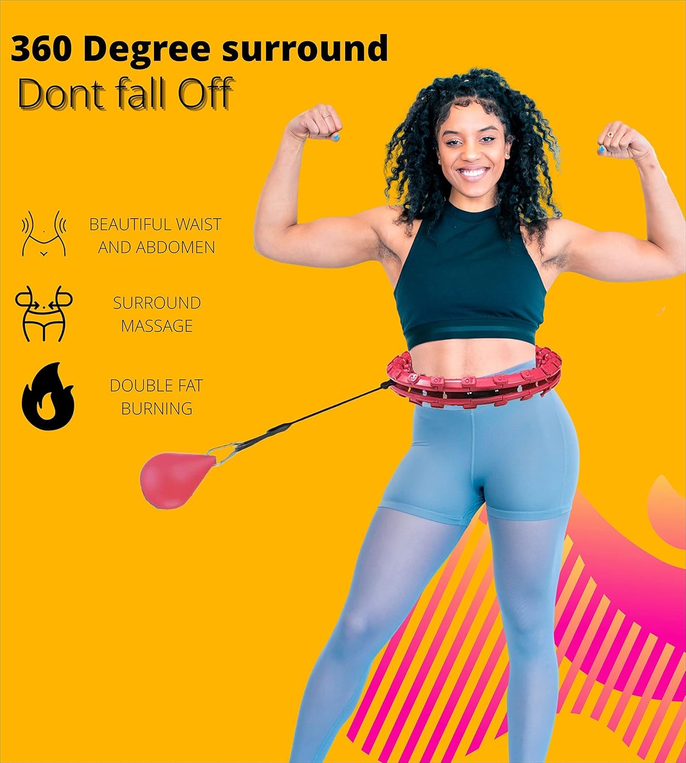 BROCCOLIN Smart Weighted Hula Hoop for Adults Weight Loss – Adjustable Fitness Hoop with Auto-Spinning Ball, 360° Massage, Detachable Links, and Quiet Bearings for Home Exercise (Multi Color) 4