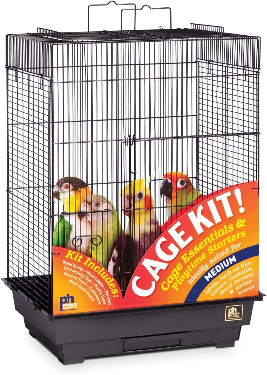 Square Roof Bird Cage Kit - Ideal for Small Birds, Stand Compatible Enclosure, Simple Cage Assembly, Easy to Clean and Maintain - Black