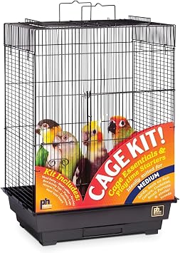 Prevue Pet Products Square Roof Bird Cage Kit - Ideal for Small Birds, Stand Compatible Enclosure, Simple Cage Assembly, Easy to Clean and Maintain - Black