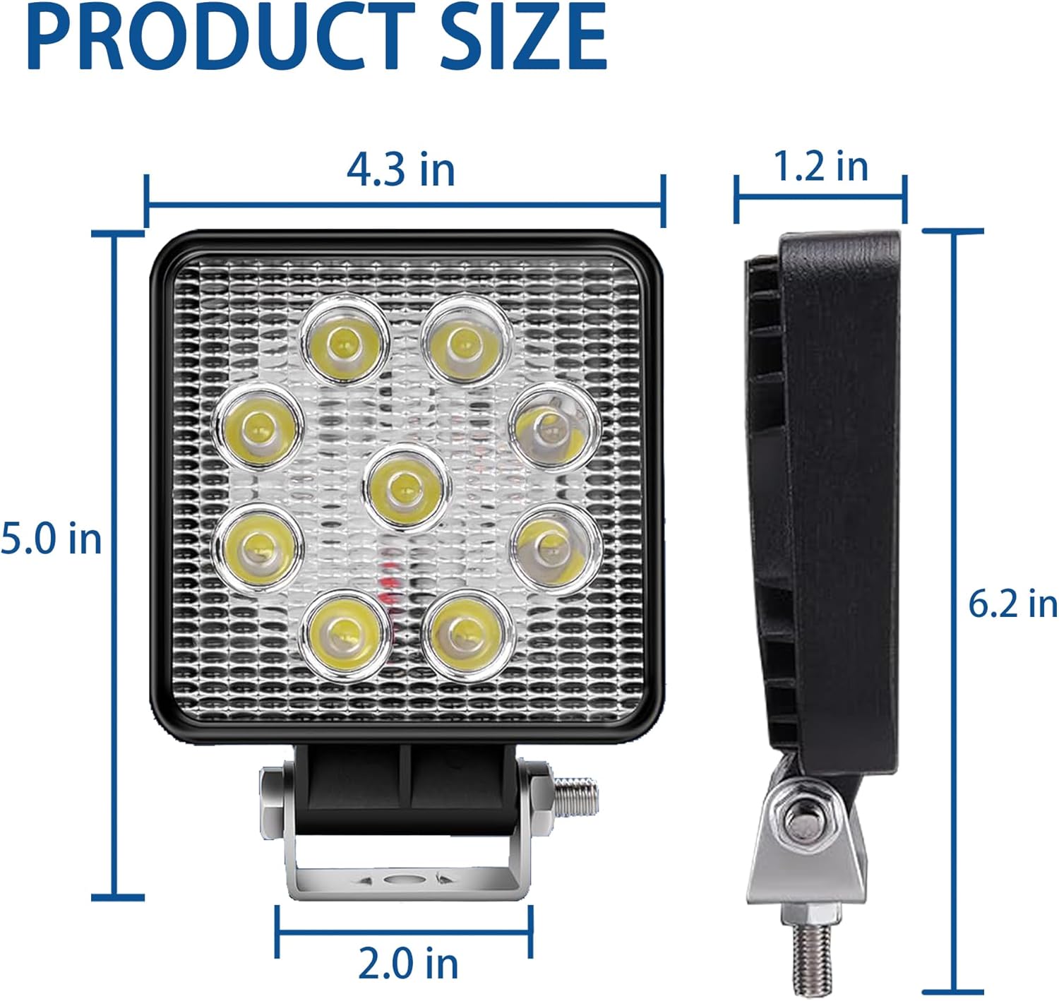 Led Square Light Bar 2PCS 4.3" 27w 10000LM Spot Light Pod Off Road Fog Driving Roof Bar Bumper for Truck Equipment Vehicle Pickup UTV ATV Golf Cart