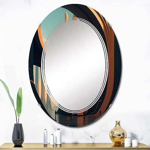 Miniatura 2 de DesignQ Futuristic Architectural Building V - Espejo de tocador, espejos de baño, espejos de pared para sala de estar, dormitorio, espejo ovalado,