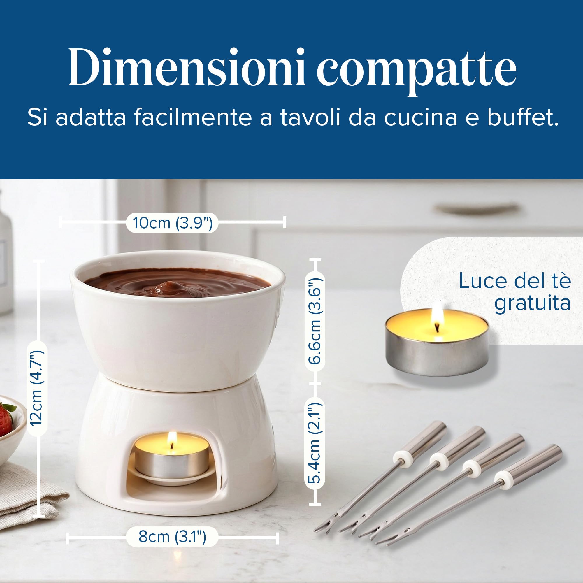 Ceramica Fonduta Set con Candela e Forchette - Set Regalo per Fonduta Riscaldato