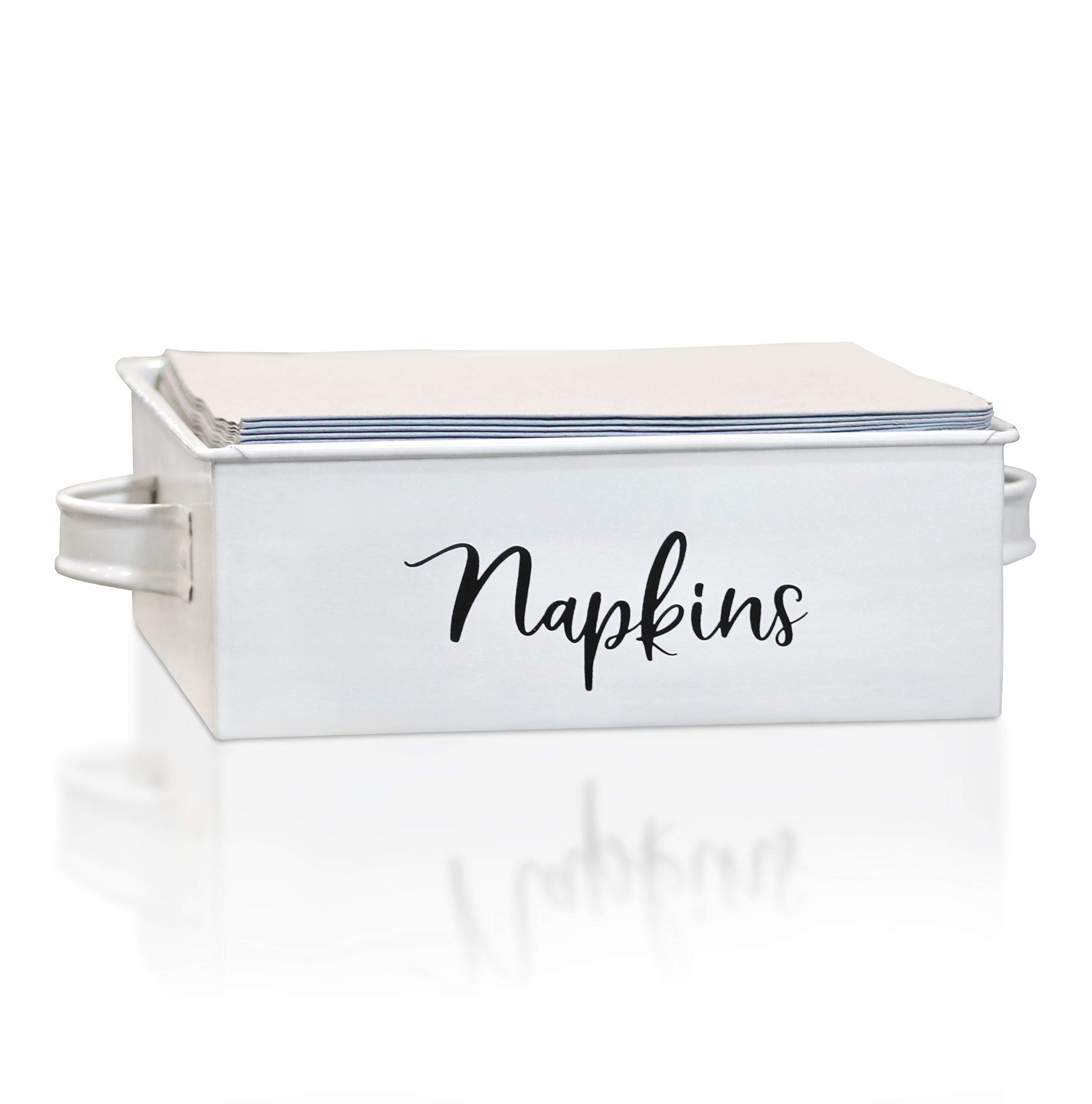 Home Acres Farmhouse Napkin Holders for Tables & Kitchen - Rustic Country Style Dispenser for Dinner Napkins - White