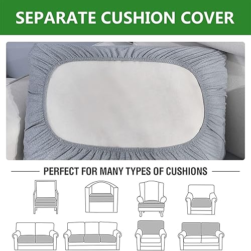 Miniatura 7 de Fundas elásticas impermeables para cojín de asiento de sofá, tela de alta elasticidad, funda de cojín impermeable para sofá (gris claro, silla de