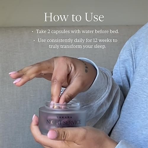 Miniatura 6 de SAKARA Cápsulas de apoyo para el sueño de servicio nocturno - Ayuda natural para dormir con glicinato de magnesio, GABA y 5-HTP para calmar