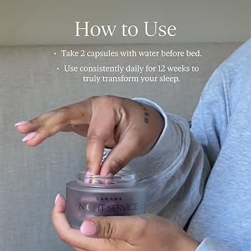 SAKARA Night Service Sleep Support Natural Assistance for Better Sleep with Magnesium Glycinate, NordicCherryTM & 5-HTP for Calming, Deep Sleep Supports A Full Sleep Cycle 60 Capsules