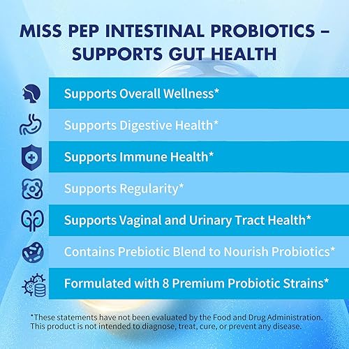 Miniatura 2 de Miss Pep Probióticos 50 mil millones de UFC  8 cepas + prebióticos  Salud inmune, digestiva e intestinal  Apoya el estreñimiento ocasional, diarrea,