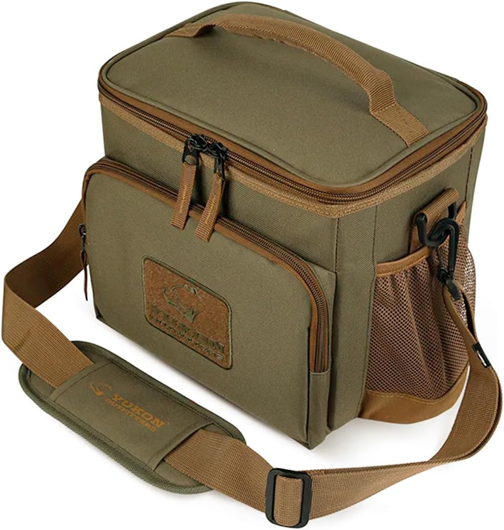 Yukon Outfitters Lunch Cooler Box, Durable Leak-Resistant Insulated Outdoor Camping Food & Beverage Cooler Bag, 8-Can Capacity, Padded Handle, Adjustable Shoulder Straps