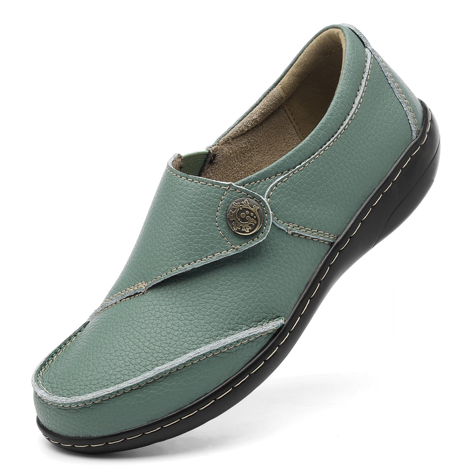 TERRIKAT Women's Classic Casual Leather Loafers Cute Moc Toe Slip On Comfort Walking Flats Lightweight Work Shoes