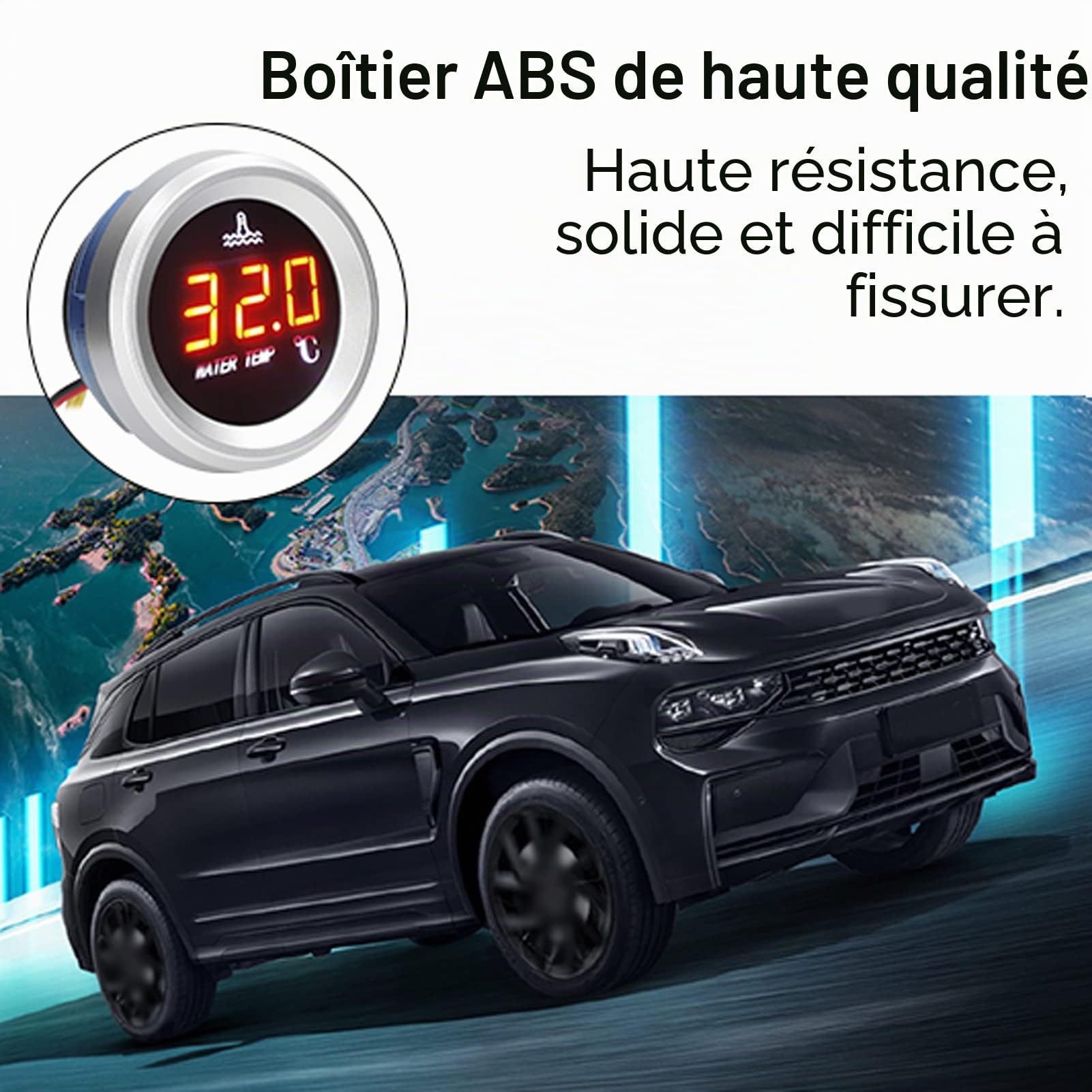 9-36 V Jauge de température de l'eau de 52 mm, compteur numérique de voiture, écran LED avec fonction d'alarme et capteur de température