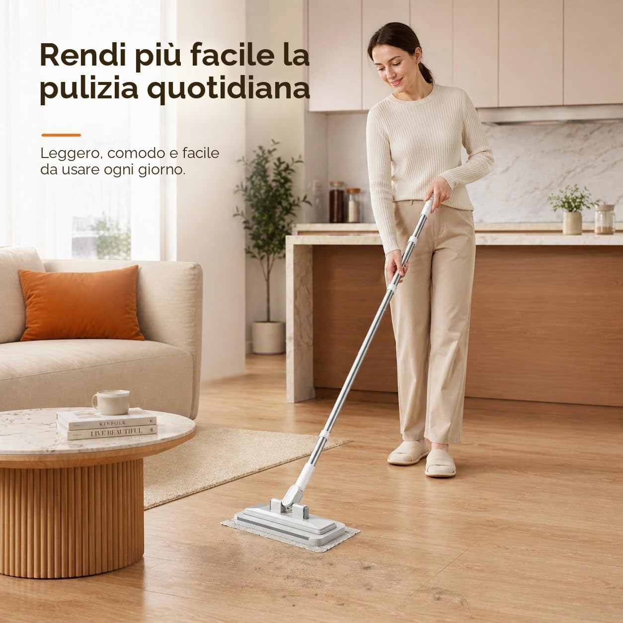 Mini Mocio con Cambio Automatico, Mop Rotante a 360°, Mocio con Sistema di