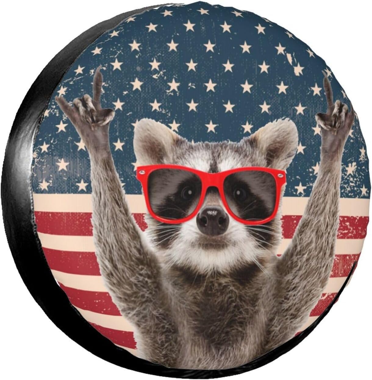 Vintage American Raccoon Spare Tire Cover for Rv Trailer Camper Truck SUV - Cute Raccoon Animal Wheel Protectors Cover Waterproof Fabric for Travel Camping Outdoor,Universal Fit,14 inch
