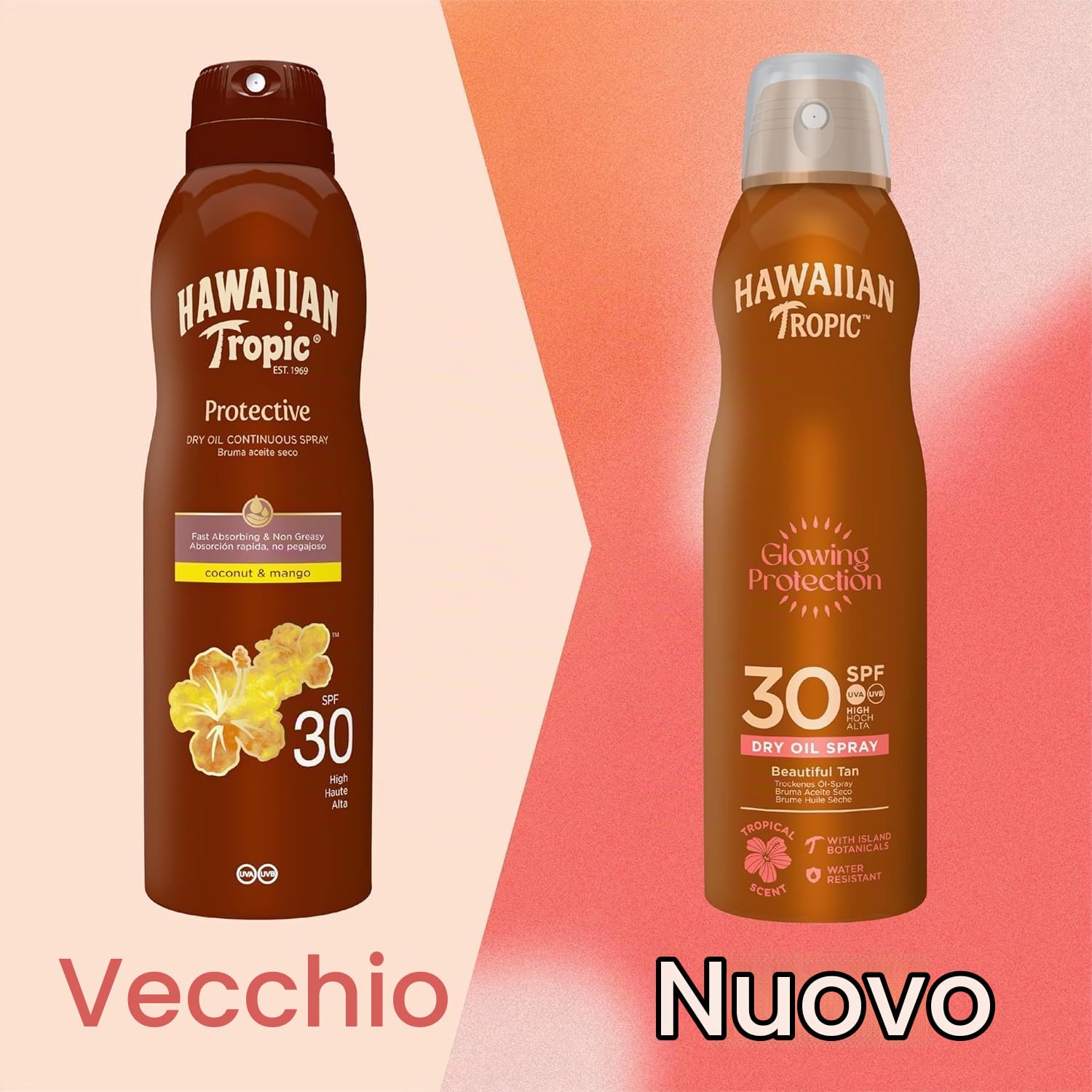 Hawaiian Tropic Can Spray Oil SPF 30, Lozione Solare Hydrating Protection SPF 50, Body Butter Doposole - 180ml + 180ml + 250ml