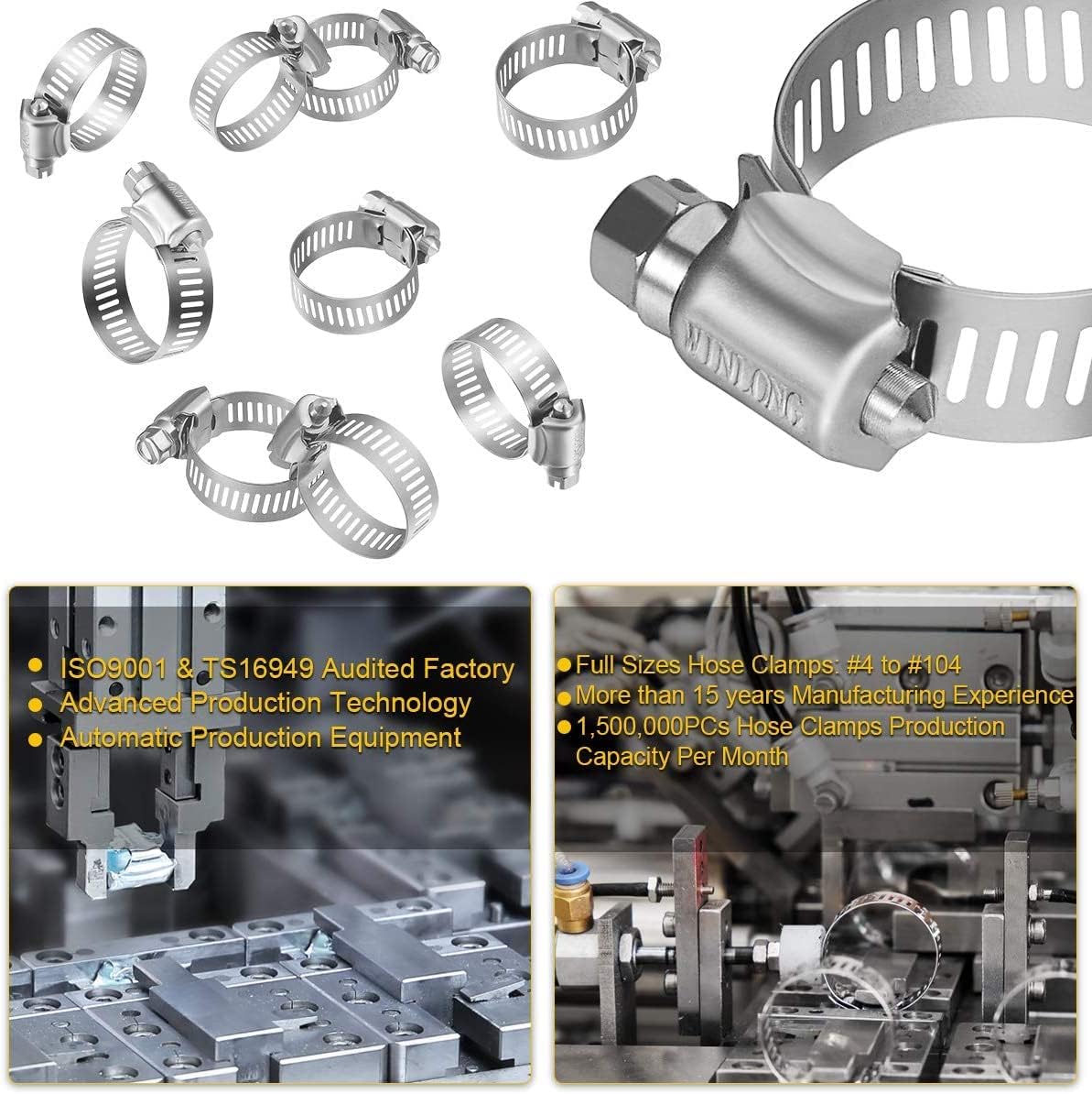 Winlong Stainless Steel 2'' Hose Clamps, 10PK SAE 36 Worm Gear Hose Clamps Adjustable 1 3/4 Inch-2 3/4 Inch (45-70mm) for Automotive Plumbing, 2 1/2'', 2.5'', 2 1/4'' Hose Clamps